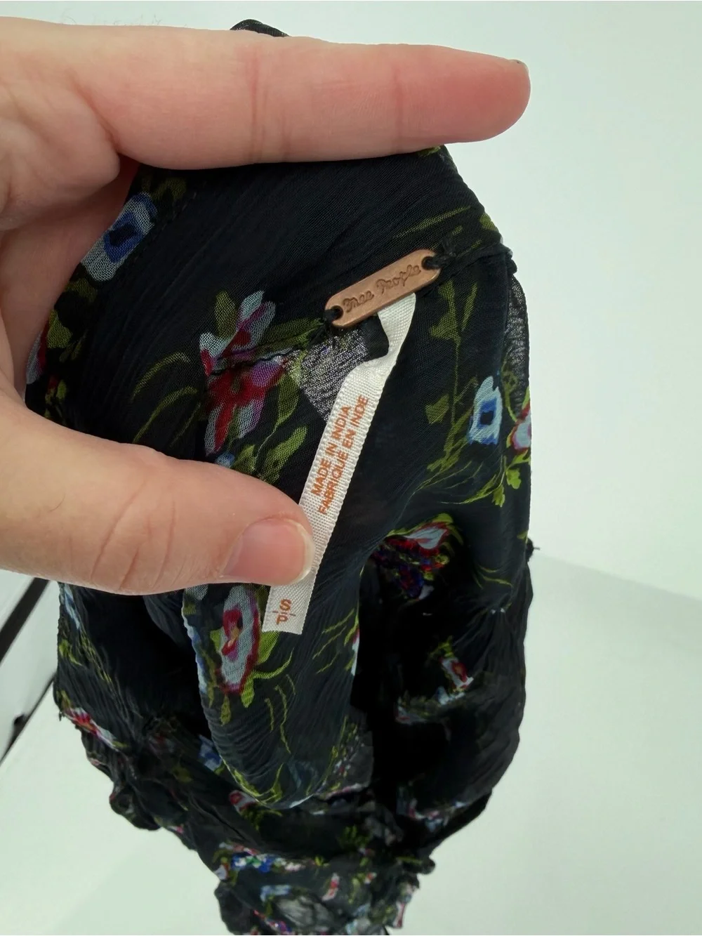 Free People Sheer Black Floral Tie-Neck Blouse beaded and embroidered size small